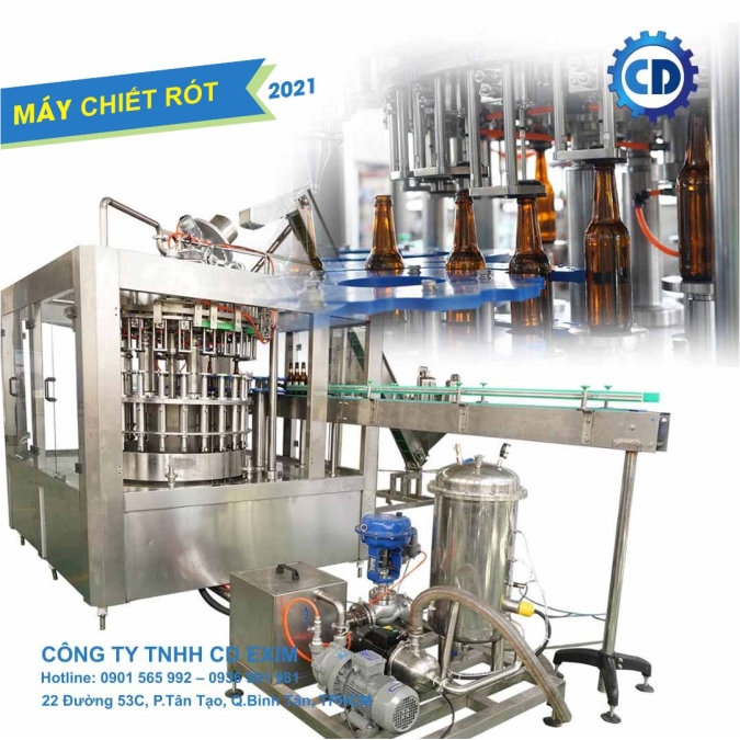 Máy chiết rót chai Bia thủy tinh và đóng nắp tự động